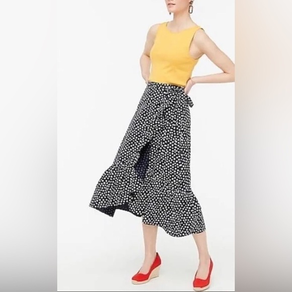 J. Crew Factory Navy Ruffle Floral Midi Wrap Skirt - Picture 1 of 5